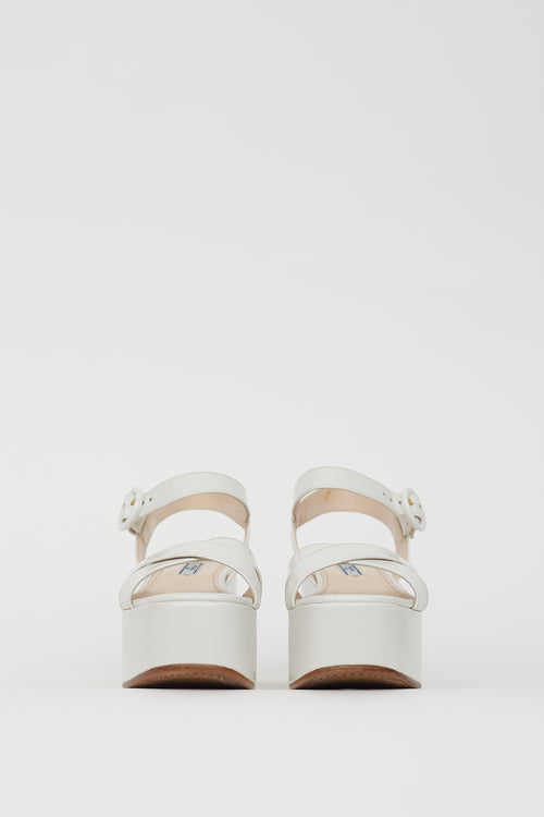 Prada White Leather Strappy Sandal