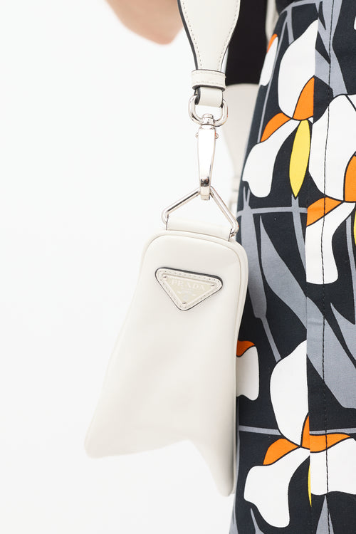 Prada White Leather Triangle Shoulder Bag