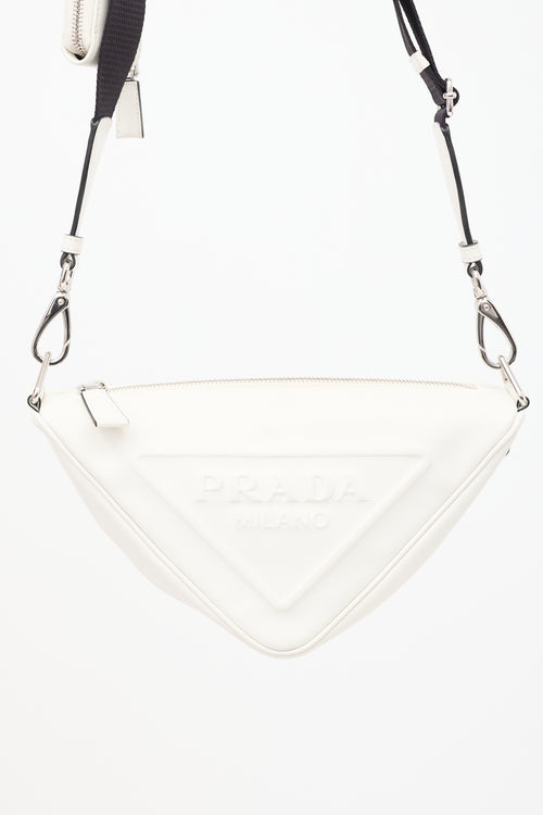 Prada White Leather Triangle Shoulder Bag