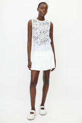 Prada White & Blue Floral Eyelet Top