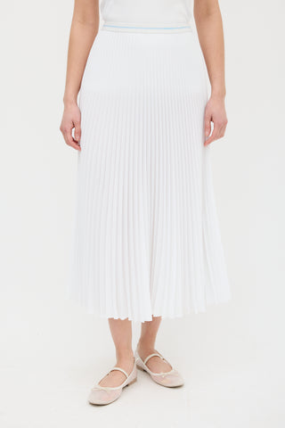 Prada White Logo Waist Pleated Midi Skirt