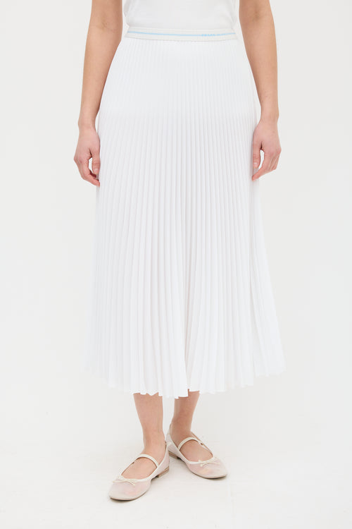 Prada White Logo Waist Pleated Midi Skirt