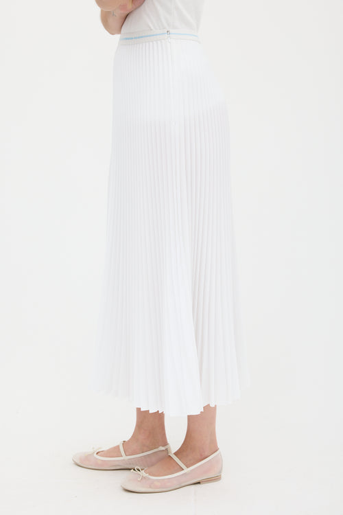 Prada White Logo Waist Pleated Midi Skirt