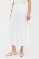 Prada White Logo Waist Pleated Midi Skirt