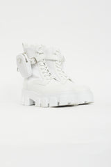 Prada White Monolith Leather Lug Sole Boot
