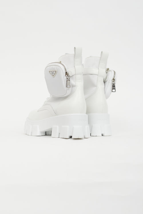 Prada White Monolith Leather Lug Sole Boot