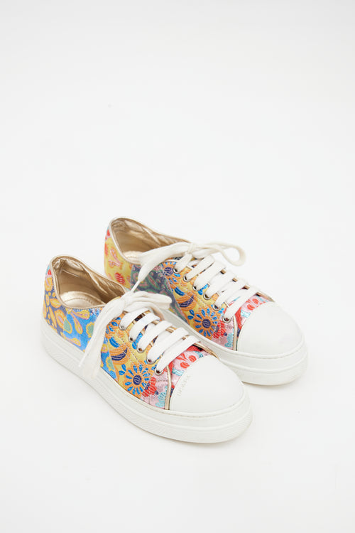 Prada White & Multicolour Floral Brocade Sneaker