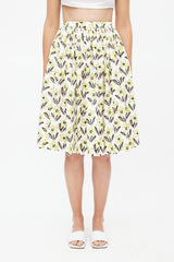 Prada White & Multicolour Floral Pleated Skirt