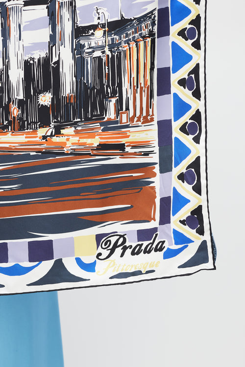 Prada White & Multicolour Pittoresque Silk Scarf
