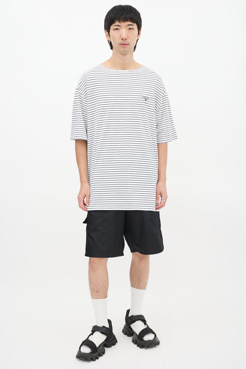 Prada White & Navy Striped Oversized T-Shirt