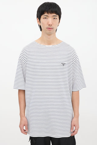 Prada White & Navy Striped Oversized T-Shirt