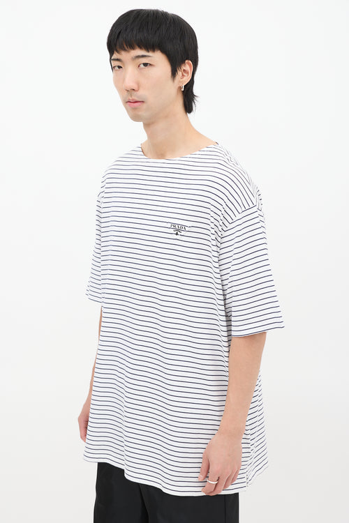 Prada White & Navy Striped Oversized T-Shirt