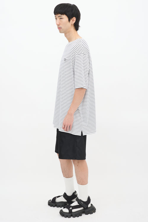 Prada White & Navy Striped Oversized T-Shirt