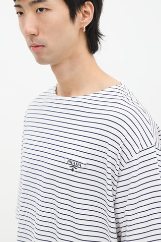 Prada White & Navy Striped Oversized T-Shirt