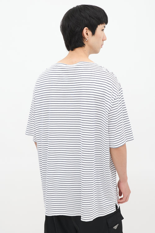 Prada White & Navy Striped Oversized T-Shirt