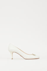 Prada White Patent Leather Plaque Bow Pump