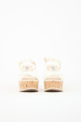 Prada Cream Patent Cork Wedge Sandal