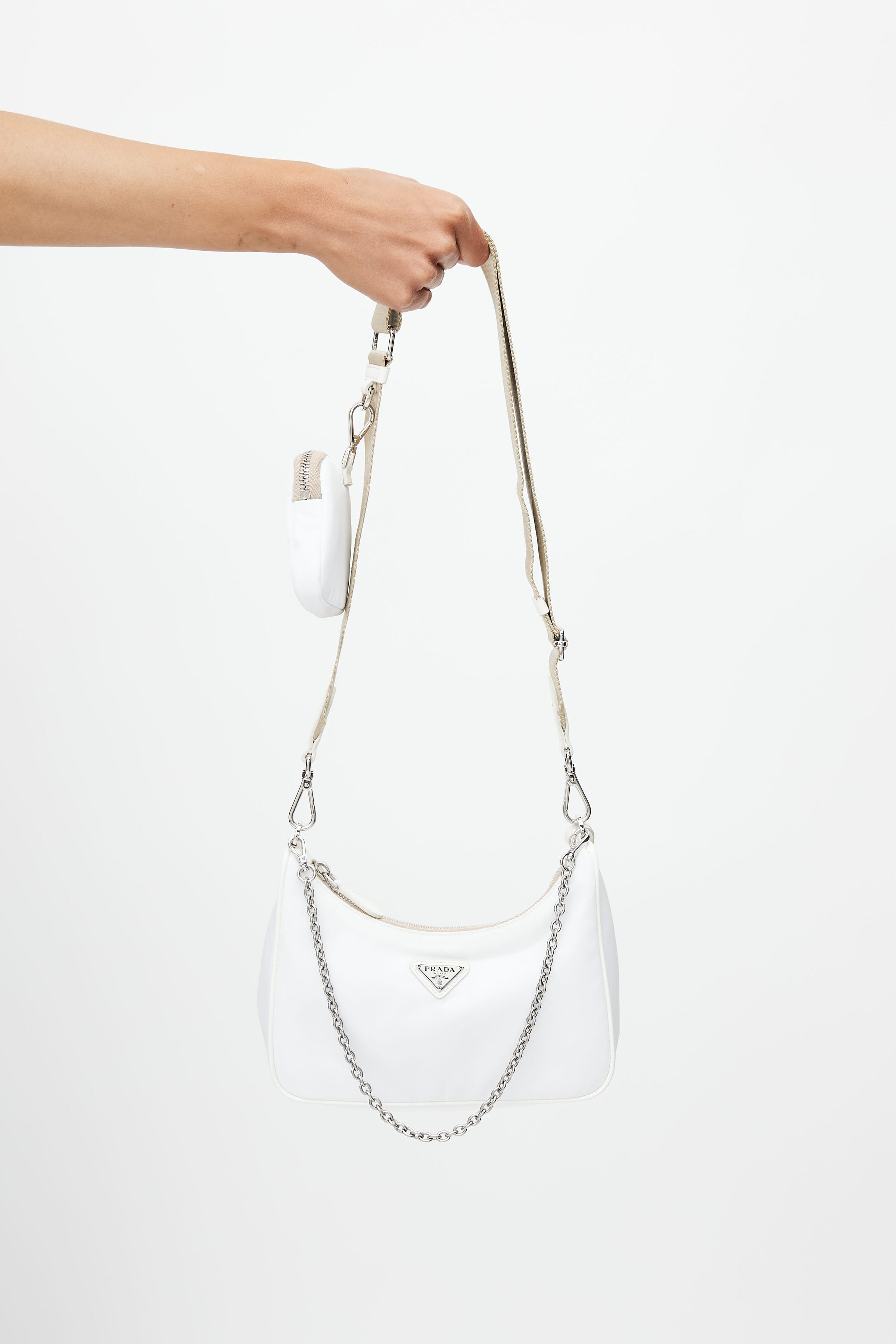 Prada 2005 Shoulder Bag White in Re-Nylon with Silver-tone - US