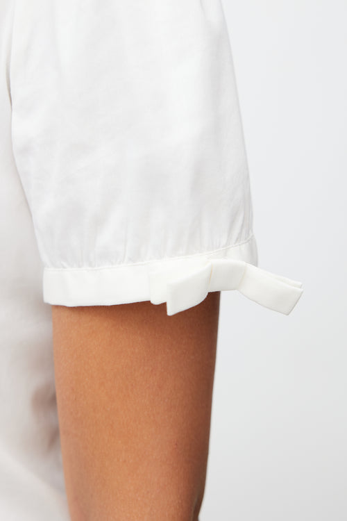 Prada White Short Sleeve Bow Shirt