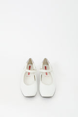 Prada White & Silver Leather Quilted Flat