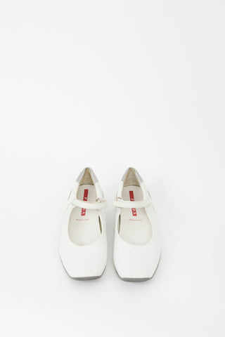 Prada White & Silver Leather Quilted Flat