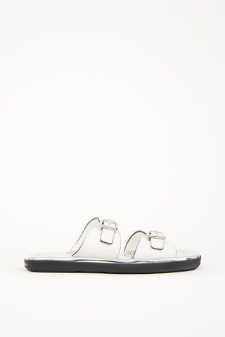 Prada White & Silver Leather Sandal