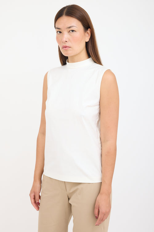 Prada White Sleeveless Mock Neck Top