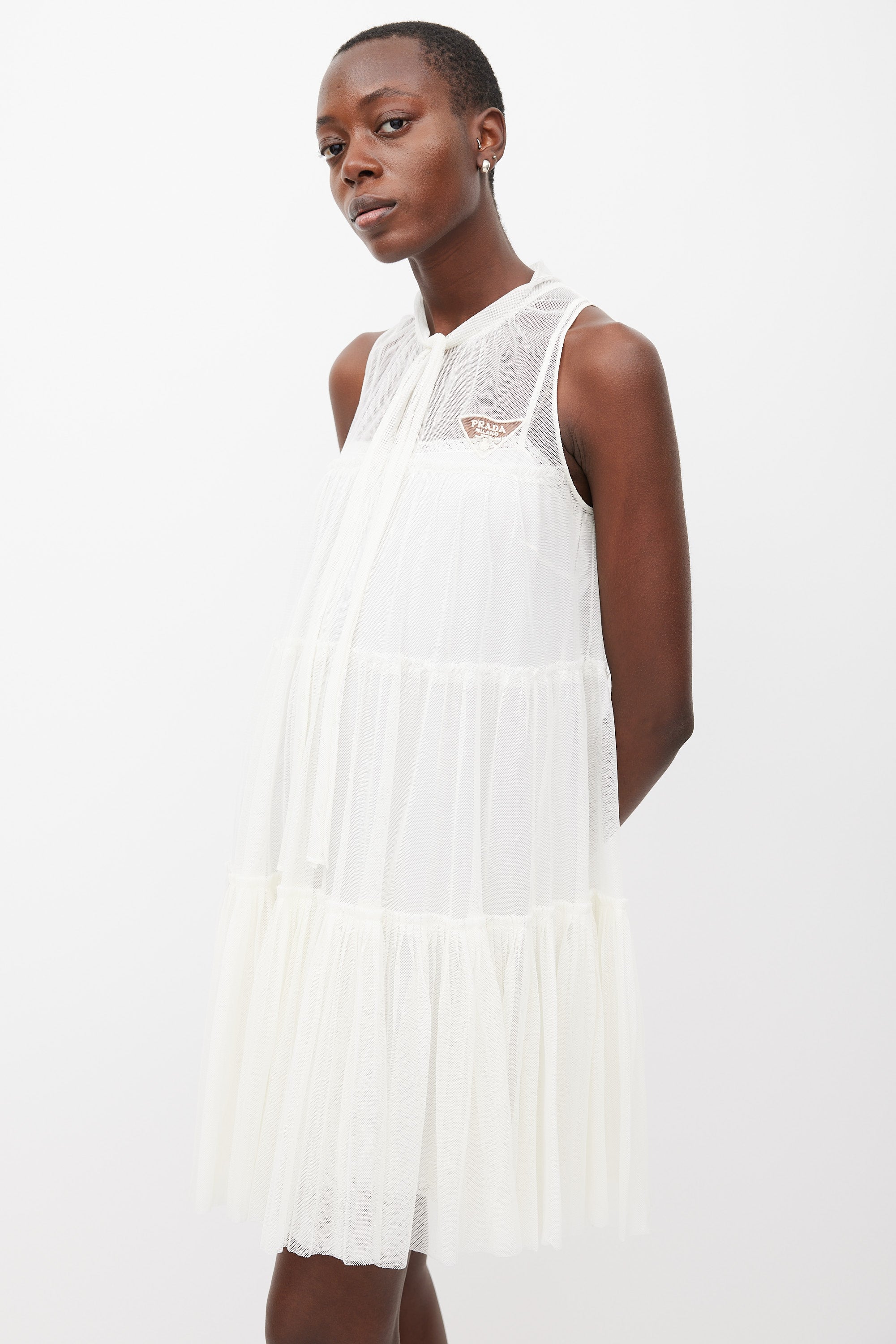 prada mesh dress Prada Rhinestone-embellished Mesh Minidress