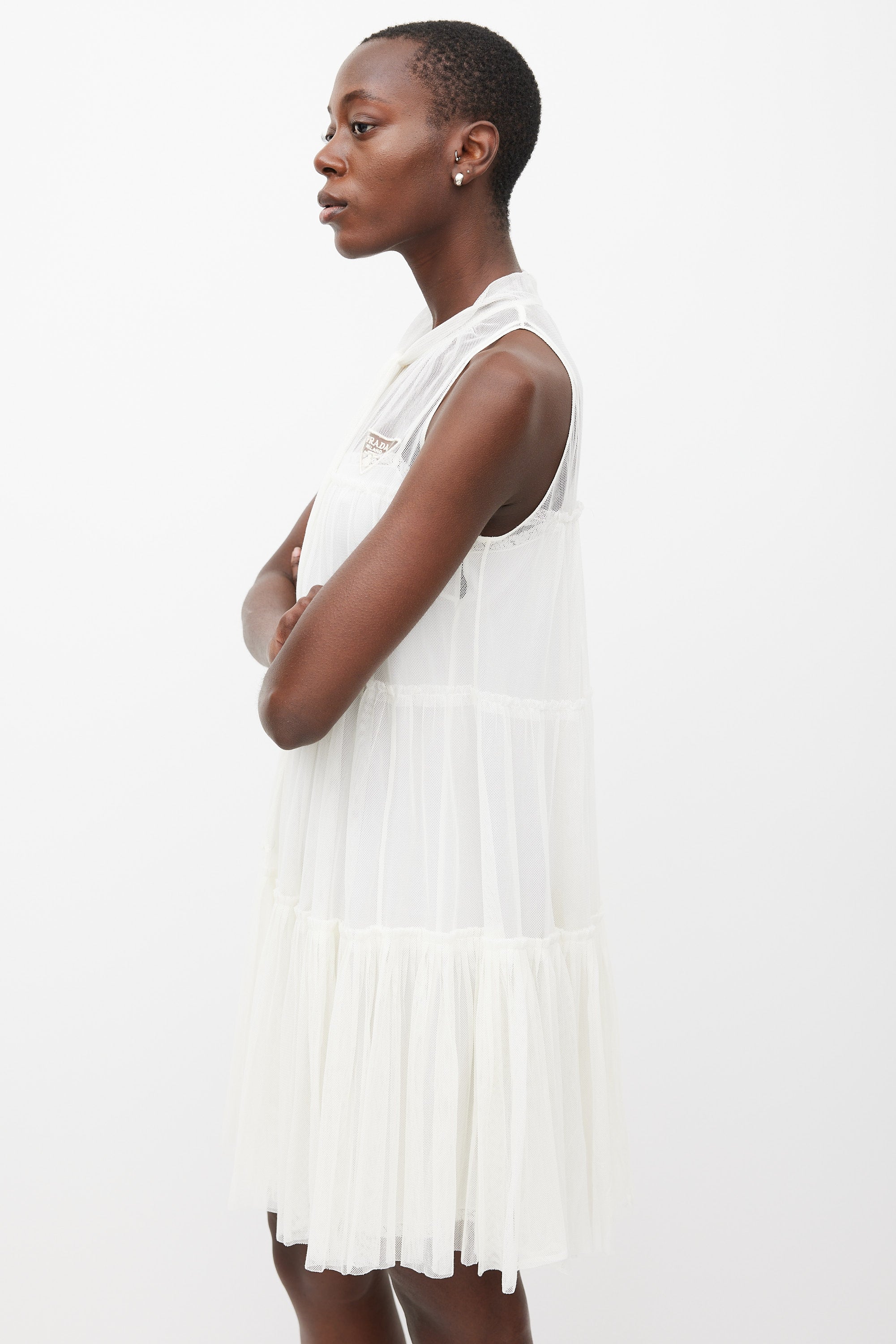 Prada // Tiered Mesh Logo Dress – VSP Consignment