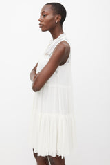 Prada White Tiered Mesh Logo Dress
