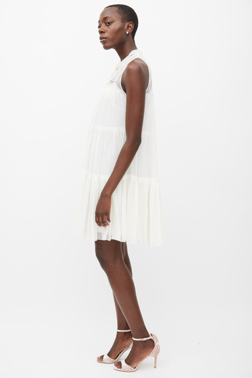 Prada White Tiered Mesh Logo Dress