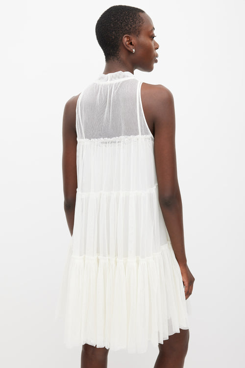 Prada White Tiered Mesh Logo Dress