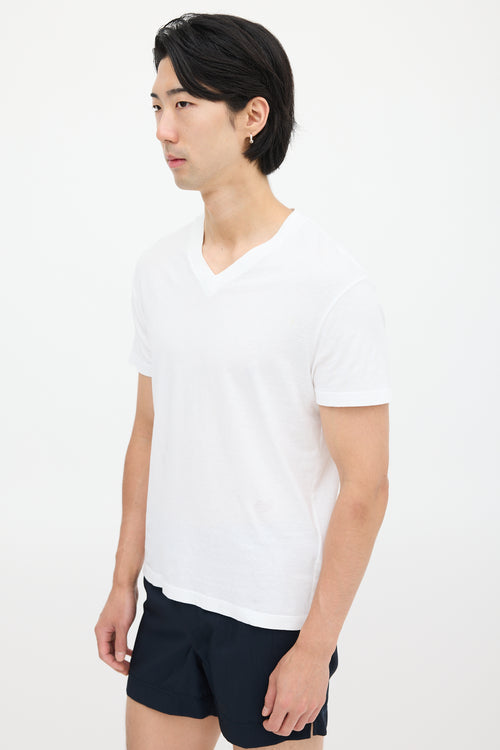 Prada White V-Neck Logo T-Shirt