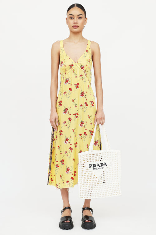 Prada Raffia Crochet Logo Tote Bag