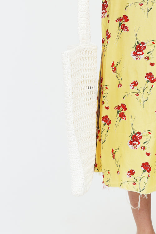 Prada Raffia Crochet Logo Tote Bag