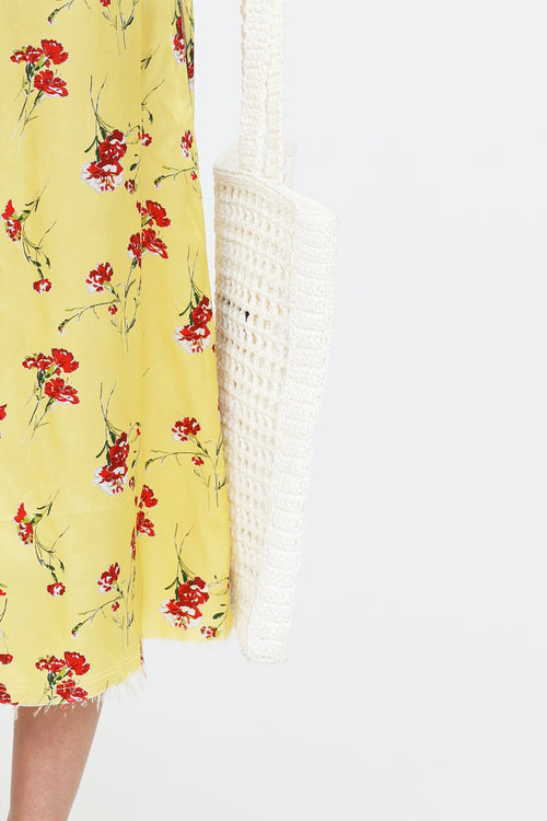 Prada Raffia Crochet Logo Tote Bag