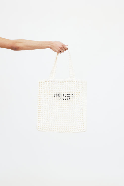 Prada Raffia Crochet Logo Tote Bag