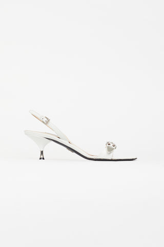 Prada White Leather Studded Slingback Heel