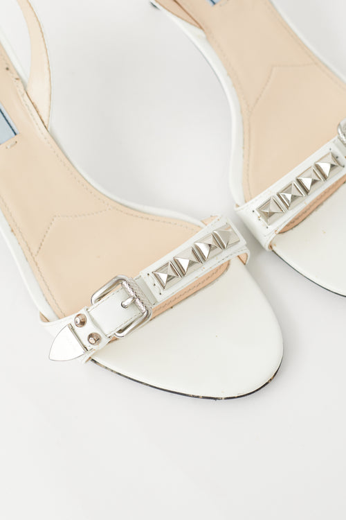 Prada White Leather Studded Slingback Heel