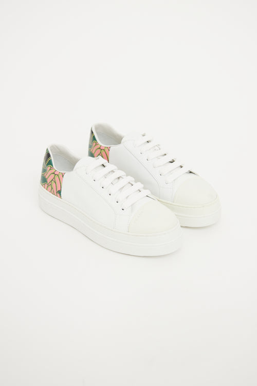 Prada White Green Pink Floral Print Sneaker