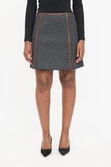Prada Wool Polka Dot Leather Trim Skirt
