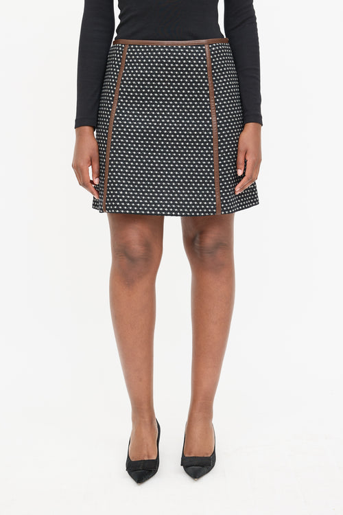 Prada Wool Polka Dot Leather Trim Skirt