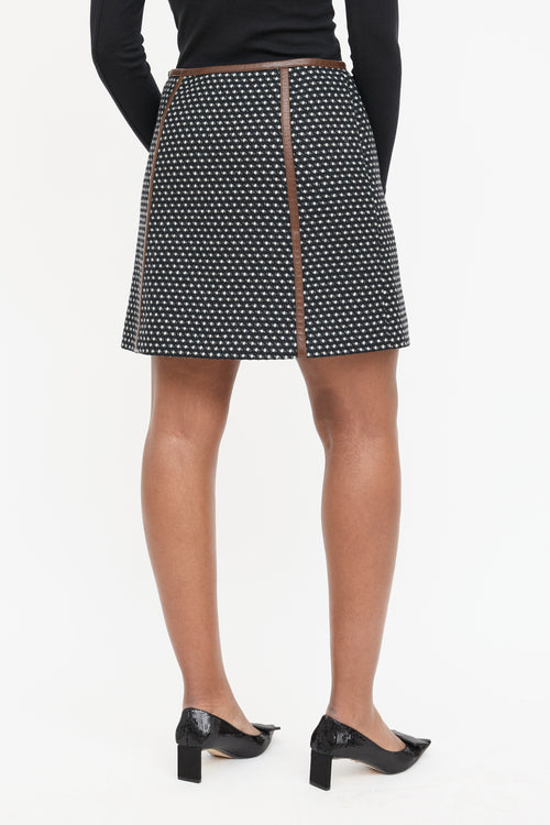 Prada Wool Polka Dot Leather Trim Skirt