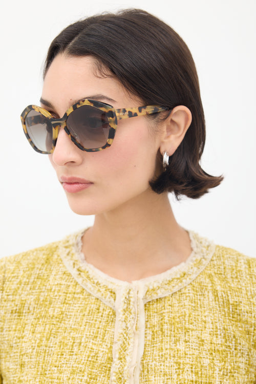 Prada Yellow & Brown SPR08X Marbled Angular Sunglasses