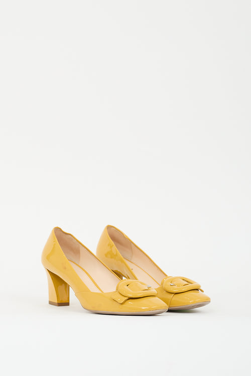 Prada Yellow Patent Buckled Square Toe Pump