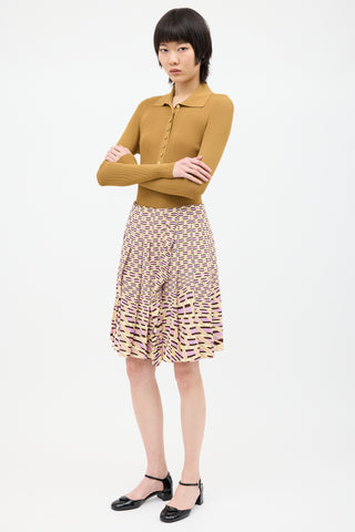Prada Yellow & Purple Silk Printed Wrap Skirt