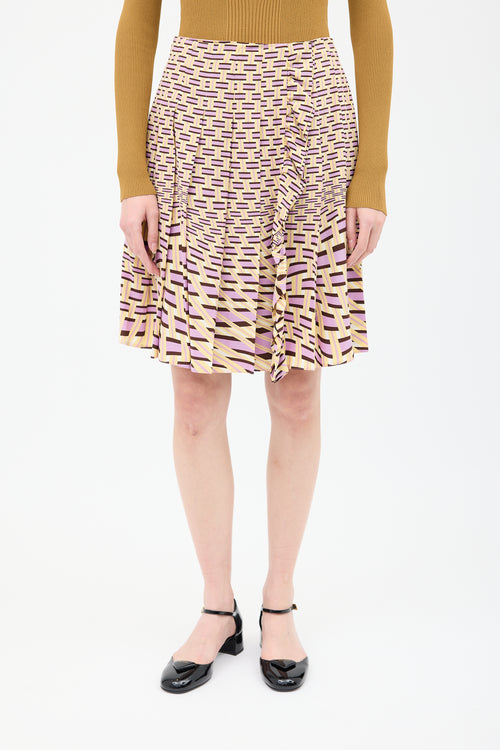 Prada Yellow & Purple Silk Printed Wrap Skirt