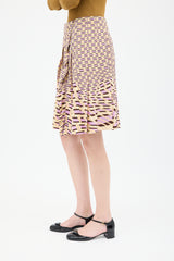 Prada Yellow & Purple Silk Printed Wrap Skirt