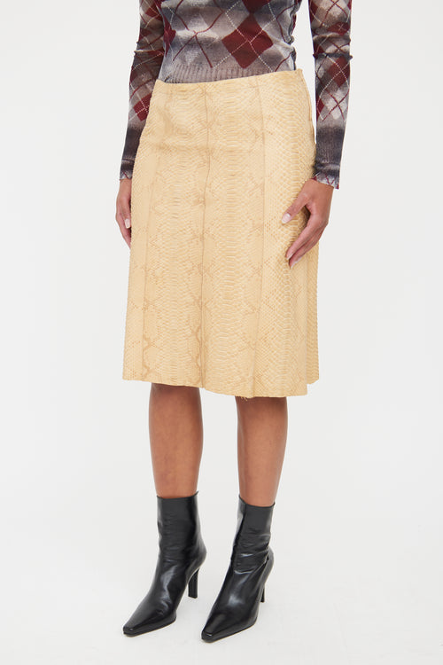 Prada Tan Leather Mid Length Skirt