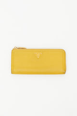 Prada Yellow Pebbled Leather Zip Wallet